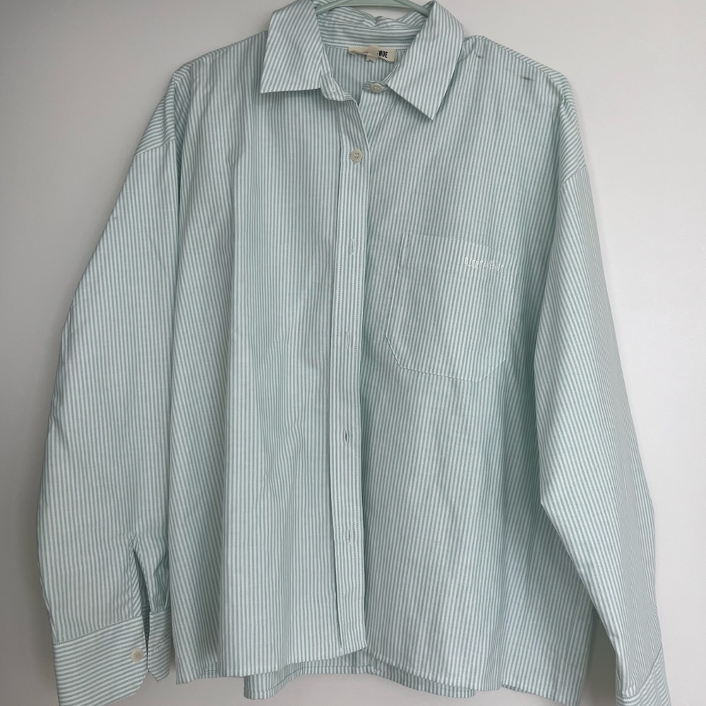 Djerf Avenue Green Stripe Breezy Shirt Size Large